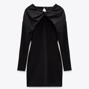ZARA Knotted Overlay Back Slit Black Dress Size M NWT